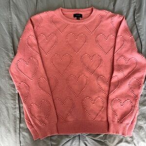 Girl’s Pink Heart Pattern Crewneck Sweater